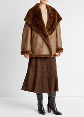 Shearling Hooded Jacket in Jackets - COGNAC ESPRESSO COMB