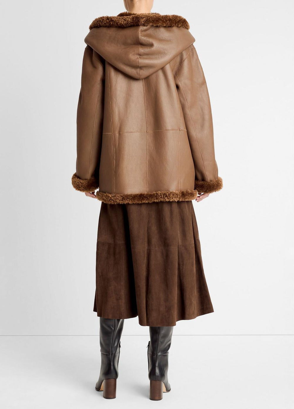 Shearling Hooded Jacket in Jackets - COGNAC ESPRESSO COMB