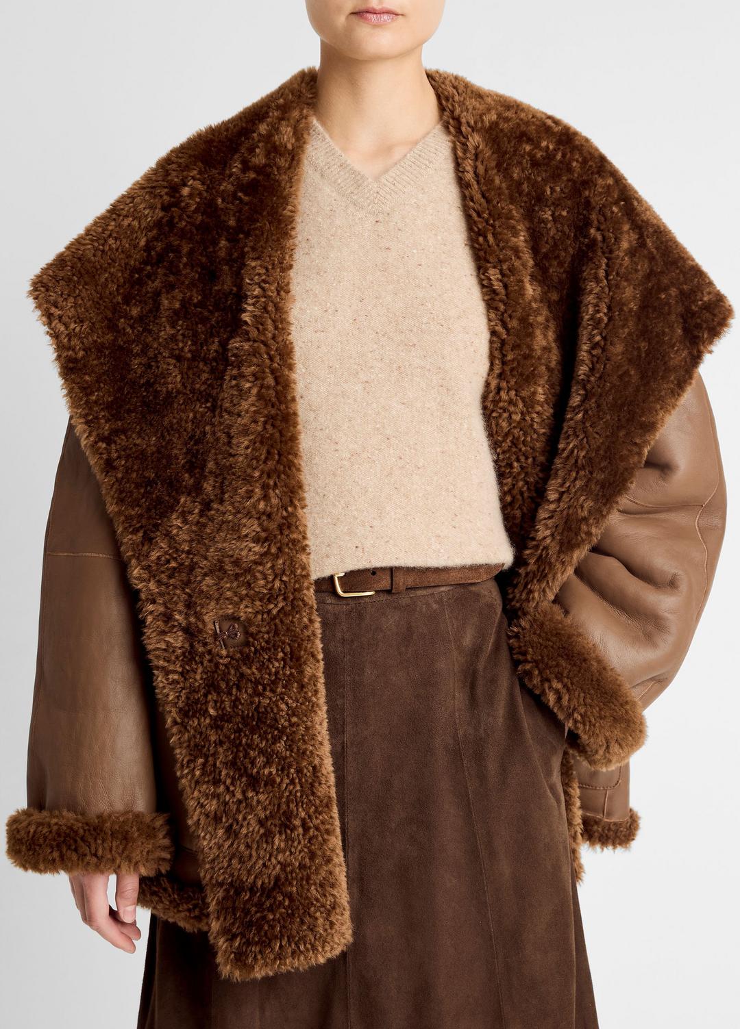 Shearling Hooded Jacket in Jackets - COGNAC ESPRESSO COMB