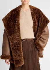 Shearling Hooded Jacket in Jackets - COGNAC ESPRESSO COMB