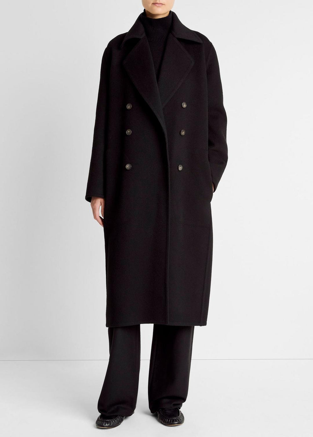 Wool-Blend Double-Breasted Long Coat in Coats - BLACK