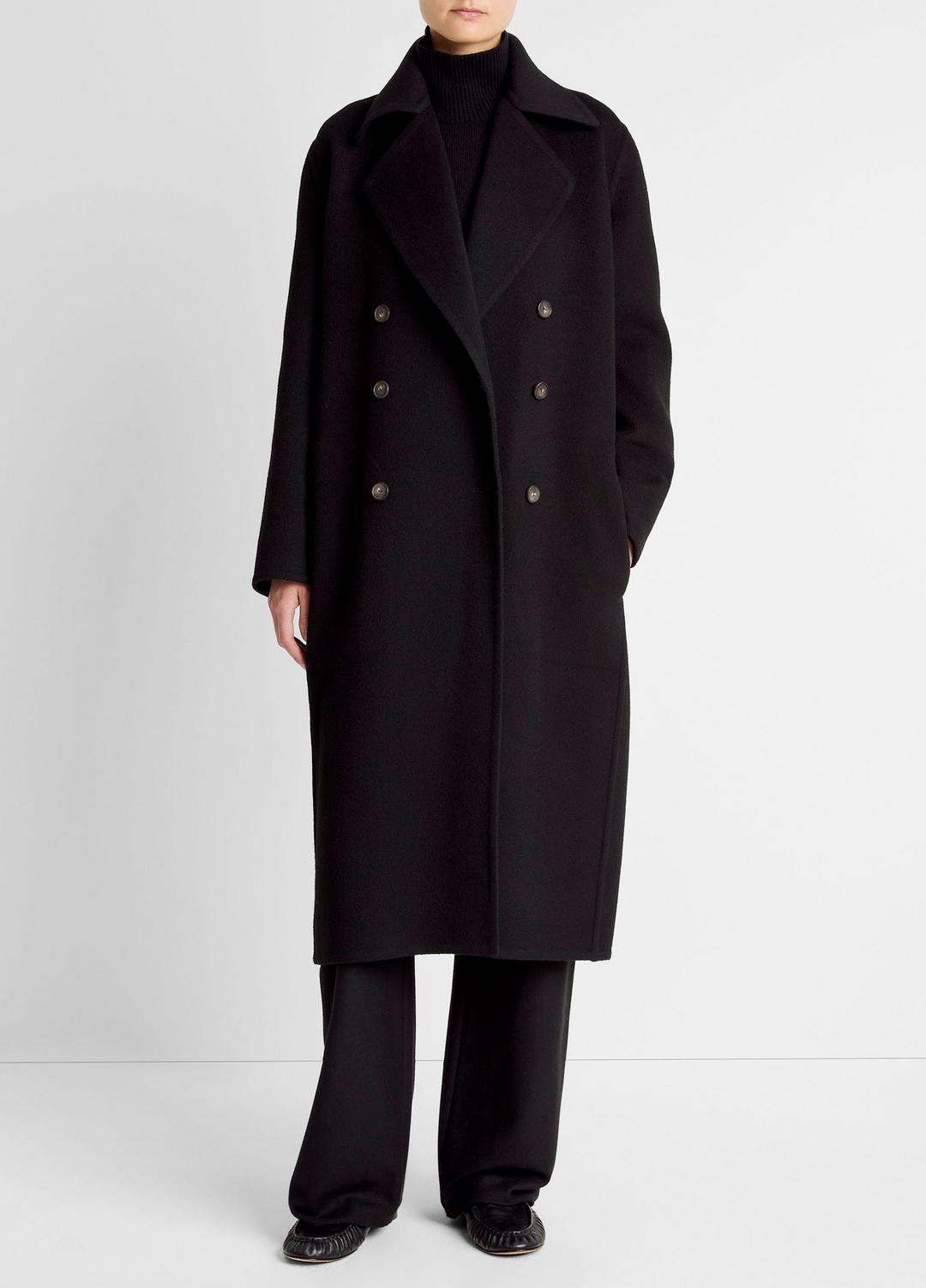 Wool-Blend Double-Breasted Long Coat in Coats - BLACK