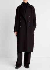 Wool-Blend Double-Breasted Long Coat in Coats - BLACK