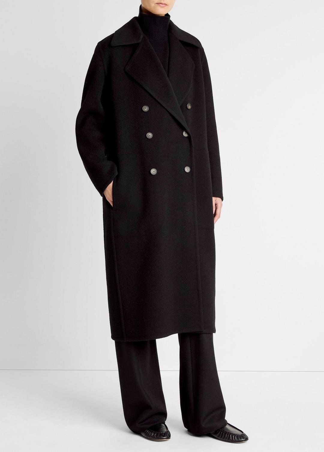 Wool-Blend Double-Breasted Long Coat in Coats - BLACK