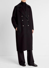 Wool-Blend Double-Breasted Long Coat in Coats - BLACK