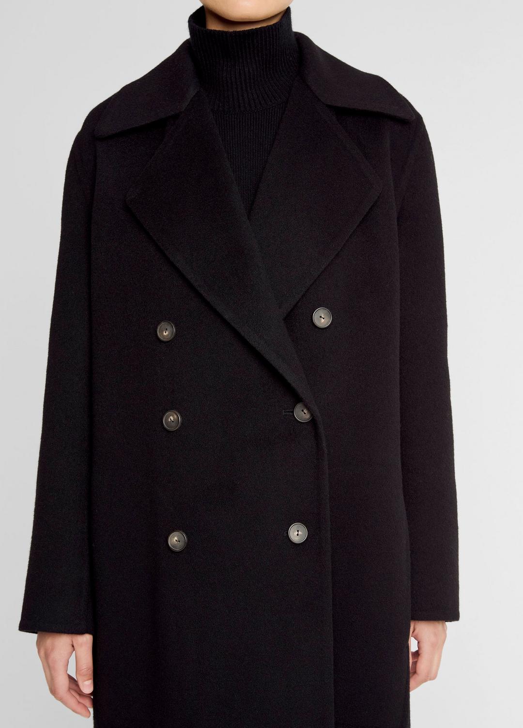 Wool-Blend Double-Breasted Long Coat in Coats - BLACK