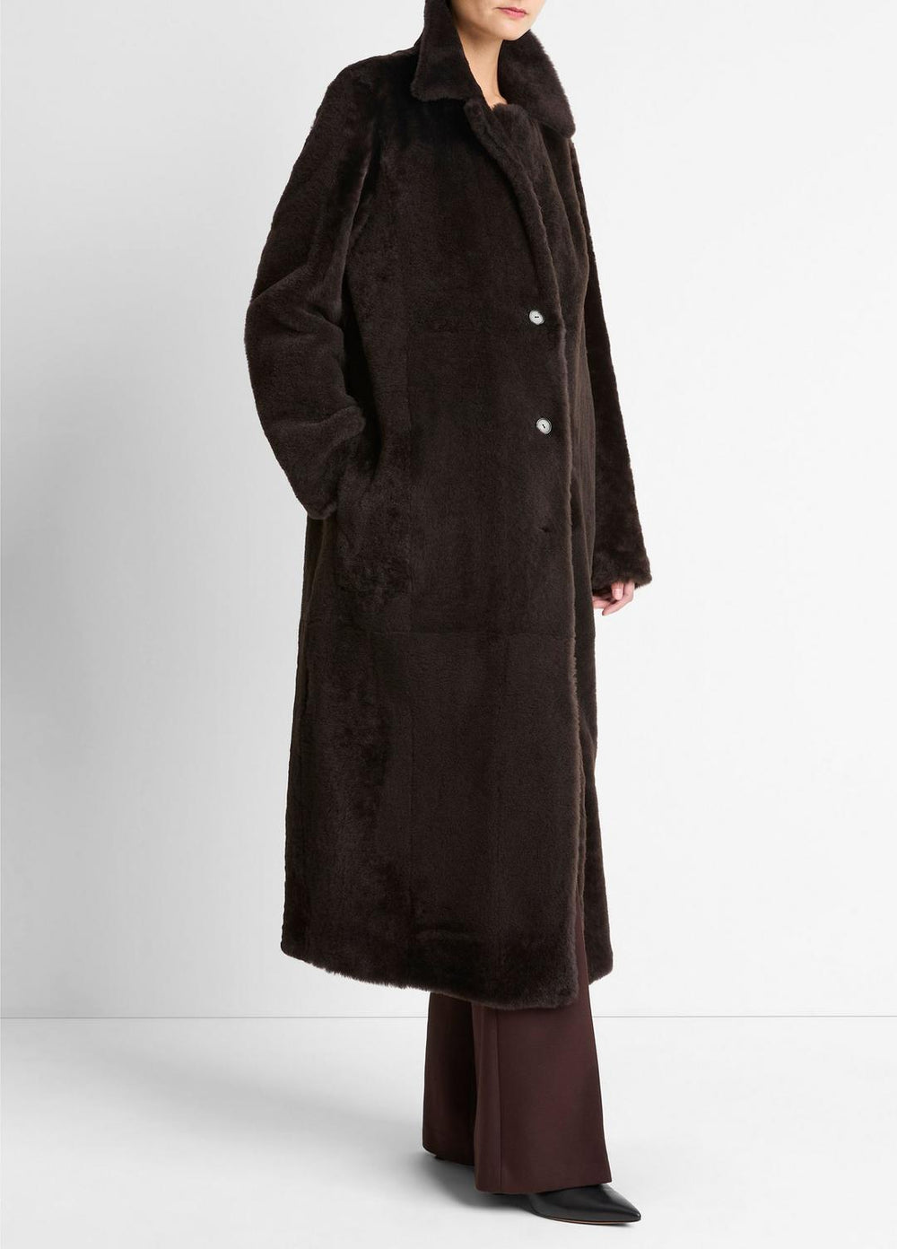 Shearling Long Coat in Coats - DARK UMBER