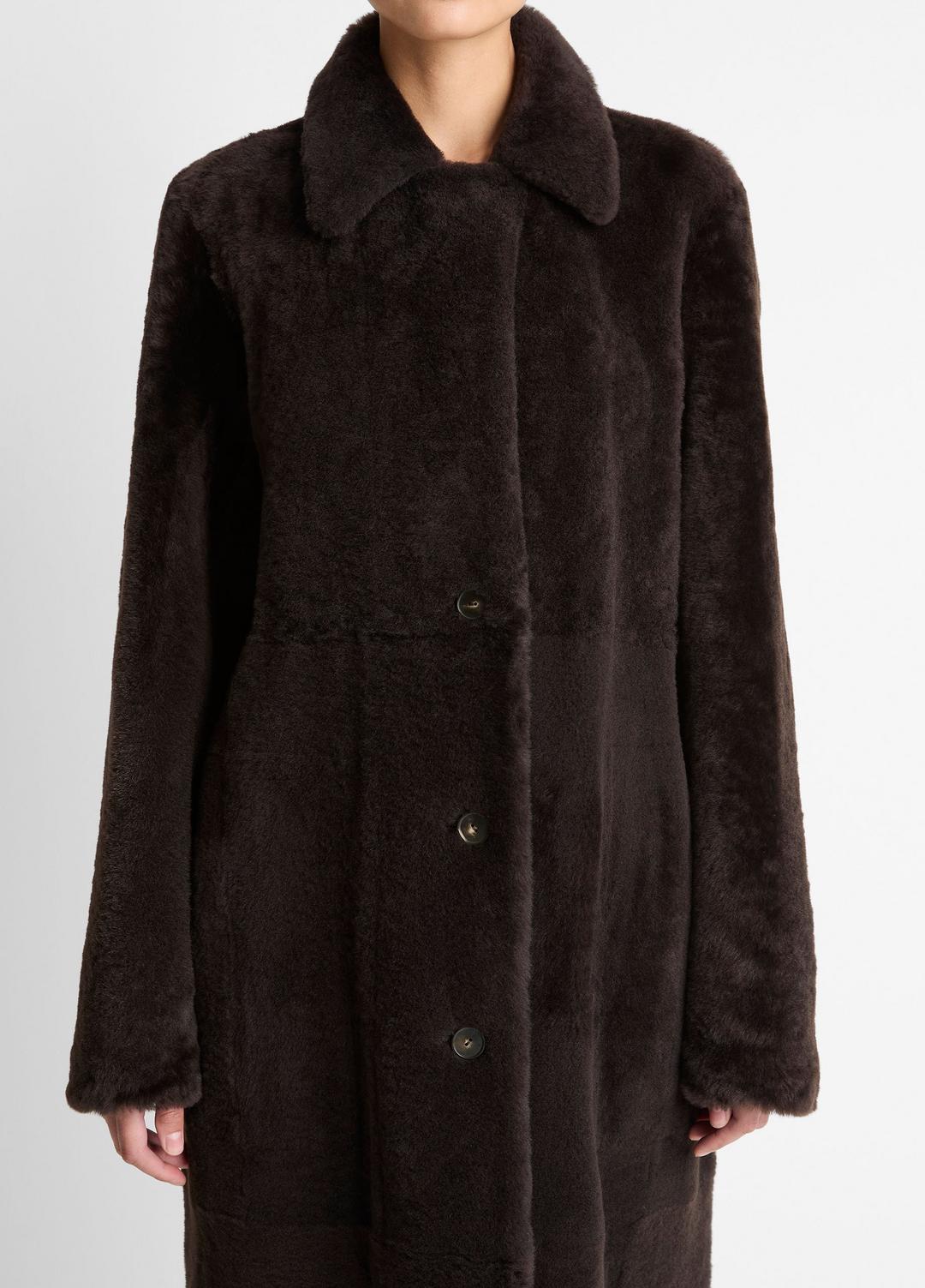 Shearling Long Coat in Coats - DARK UMBER