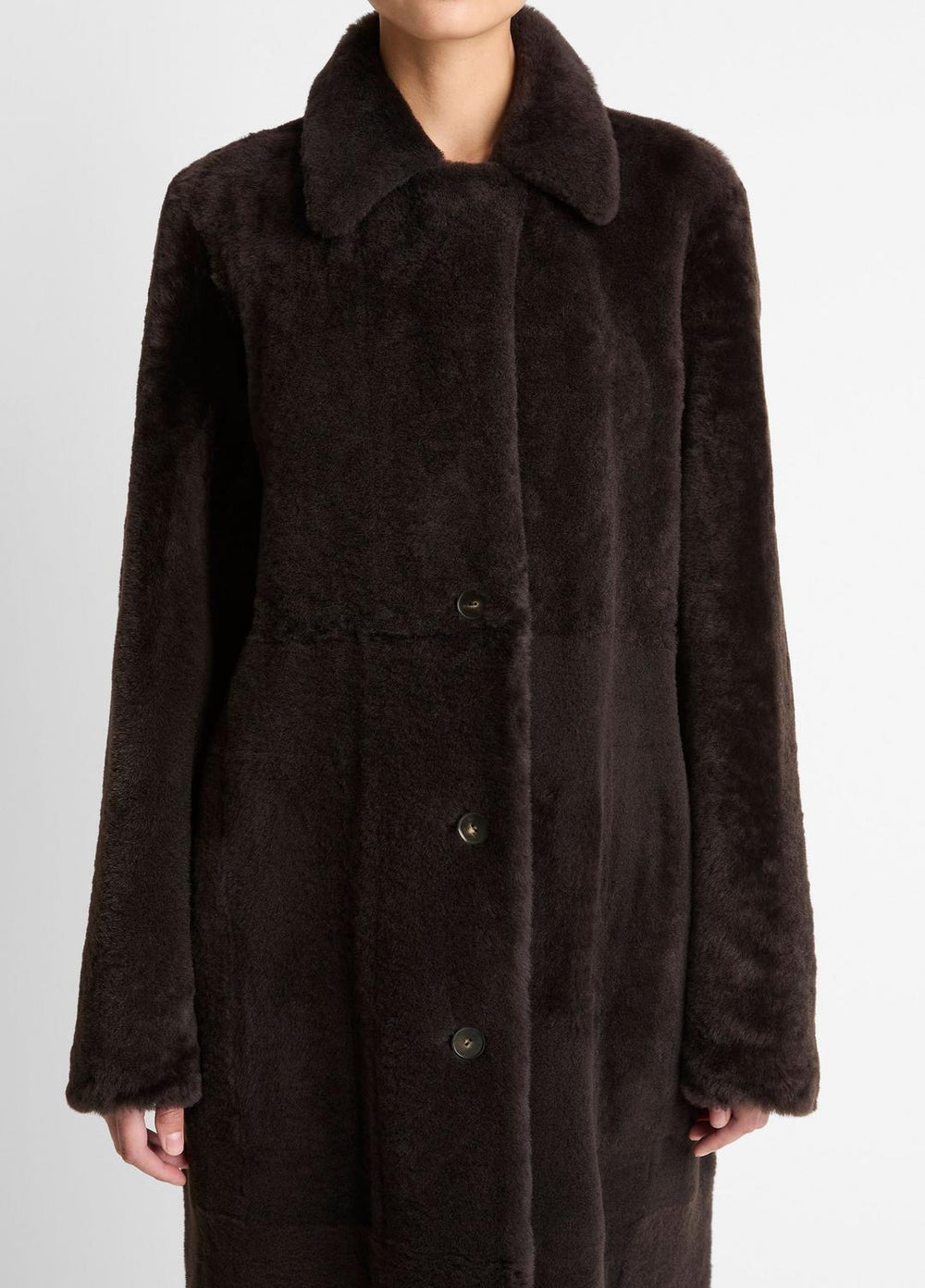 Shearling Long Coat in Coats - DARK UMBER