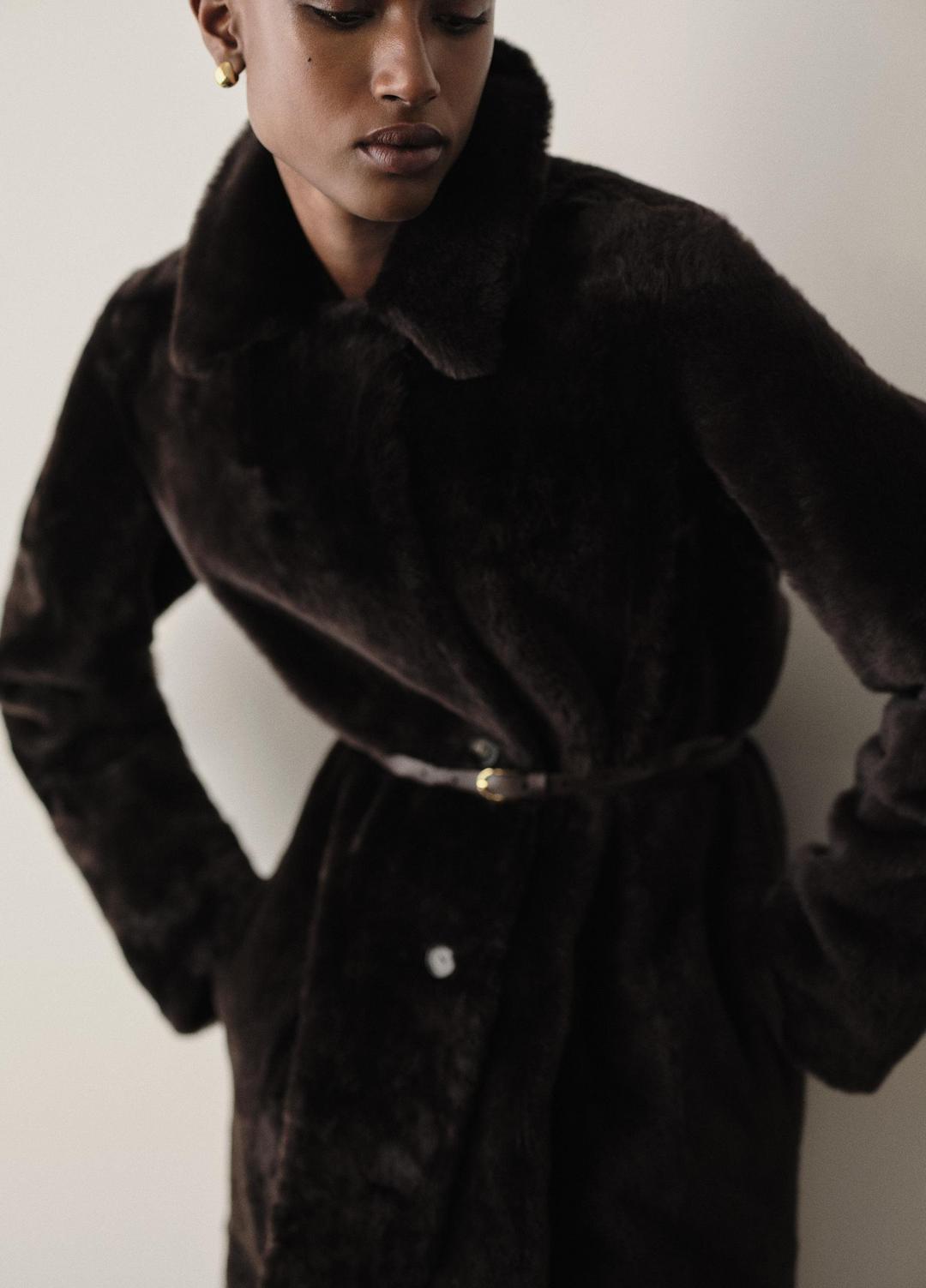 Shearling Long Coat in Coats - DARK UMBER
