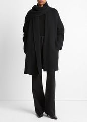 Draped-Scarf Wool-Blend Car Coat in Coats - BLACK
