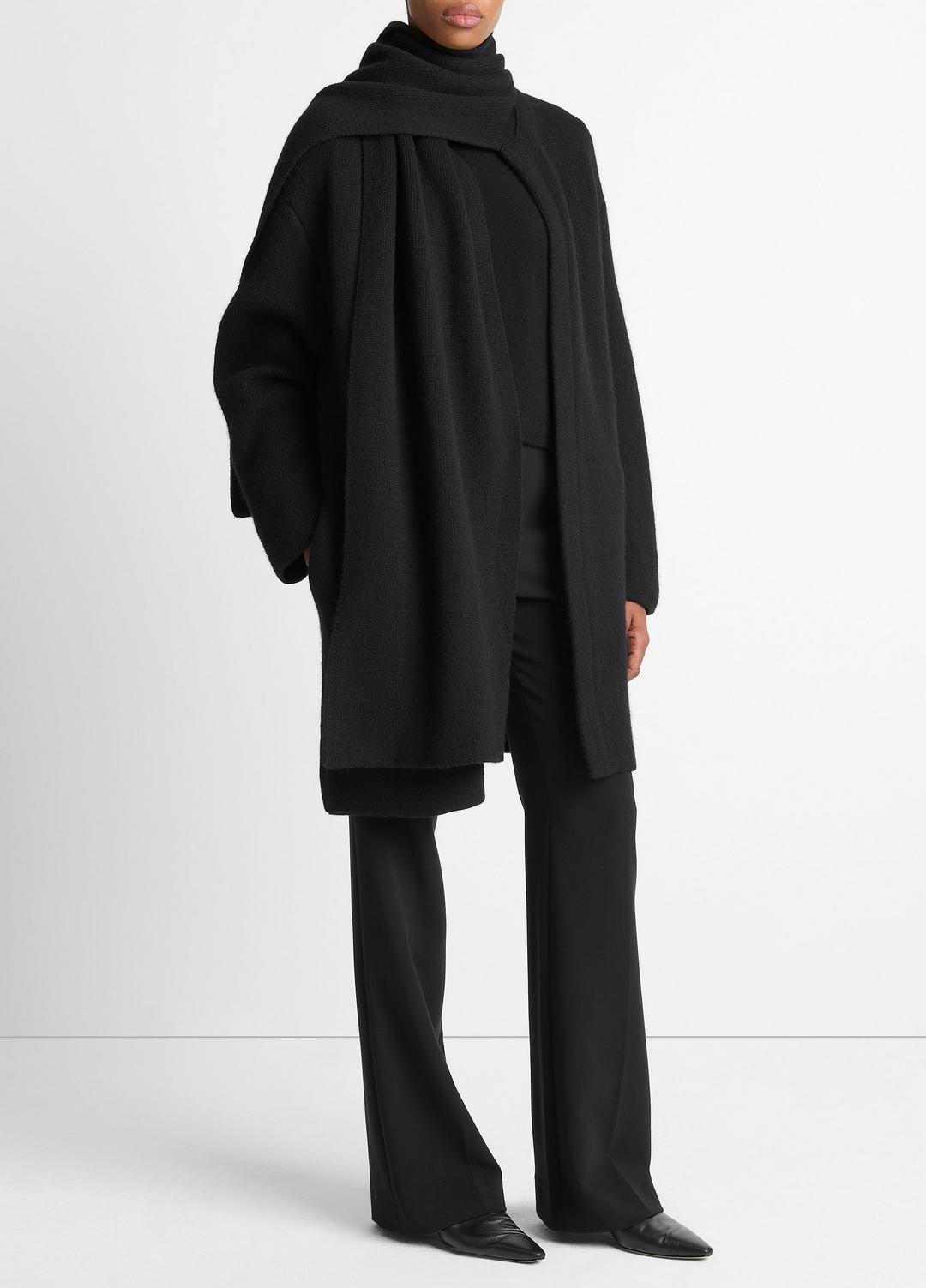 Draped-Scarf Wool-Blend Car Coat in Coats - BLACK