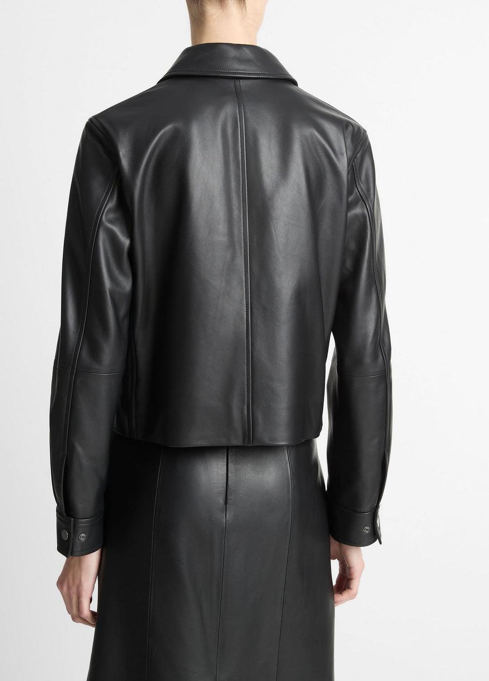 Leather Cropped Zip-Front Jacket in Jackets - BLACK