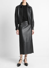 Leather Cropped Zip-Front Jacket in Jackets - BLACK