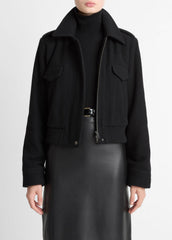 Italian Wool-Blend Cropped Jacket in Jackets - BLACK
