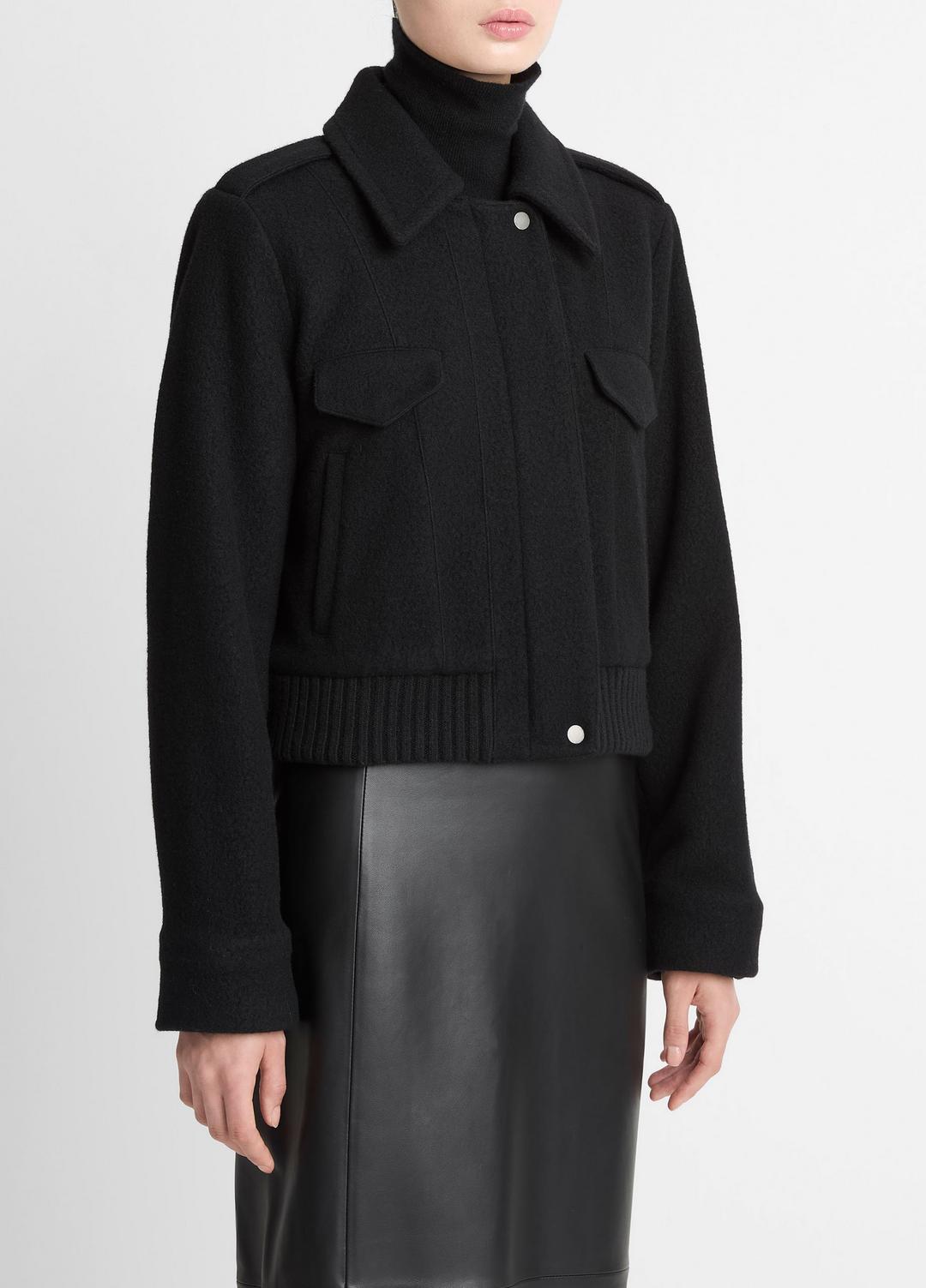 Italian Wool-Blend Cropped Jacket in Jackets - BLACK