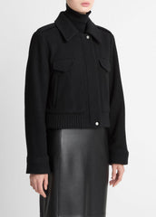 Italian Wool-Blend Cropped Jacket in Jackets - BLACK