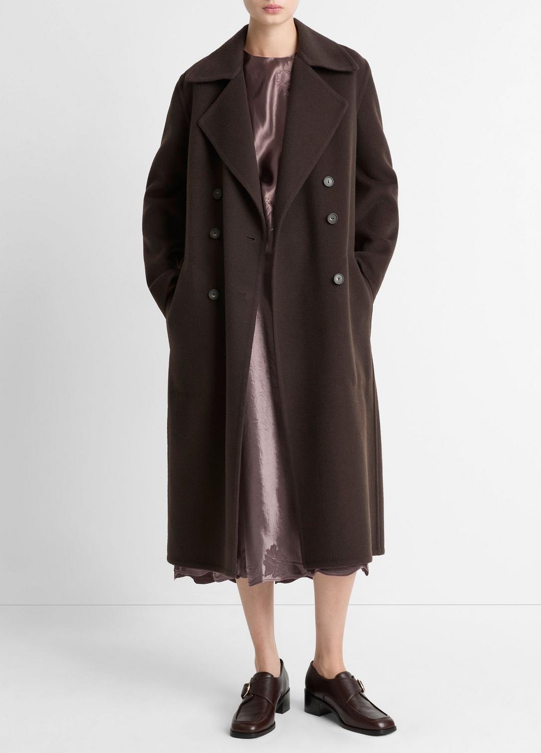 Wool-Blend Double-Breasted Long Coat in Coats - DEEP ESPRESSO