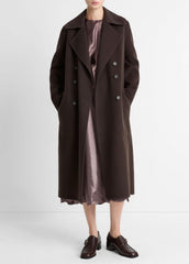 Wool-Blend Double-Breasted Long Coat in Coats - DEEP ESPRESSO
