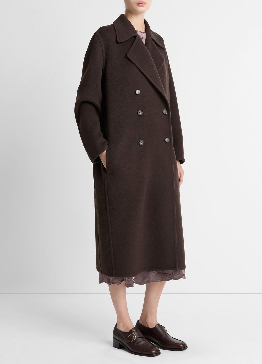 Wool-Blend Double-Breasted Long Coat in Coats - DEEP ESPRESSO