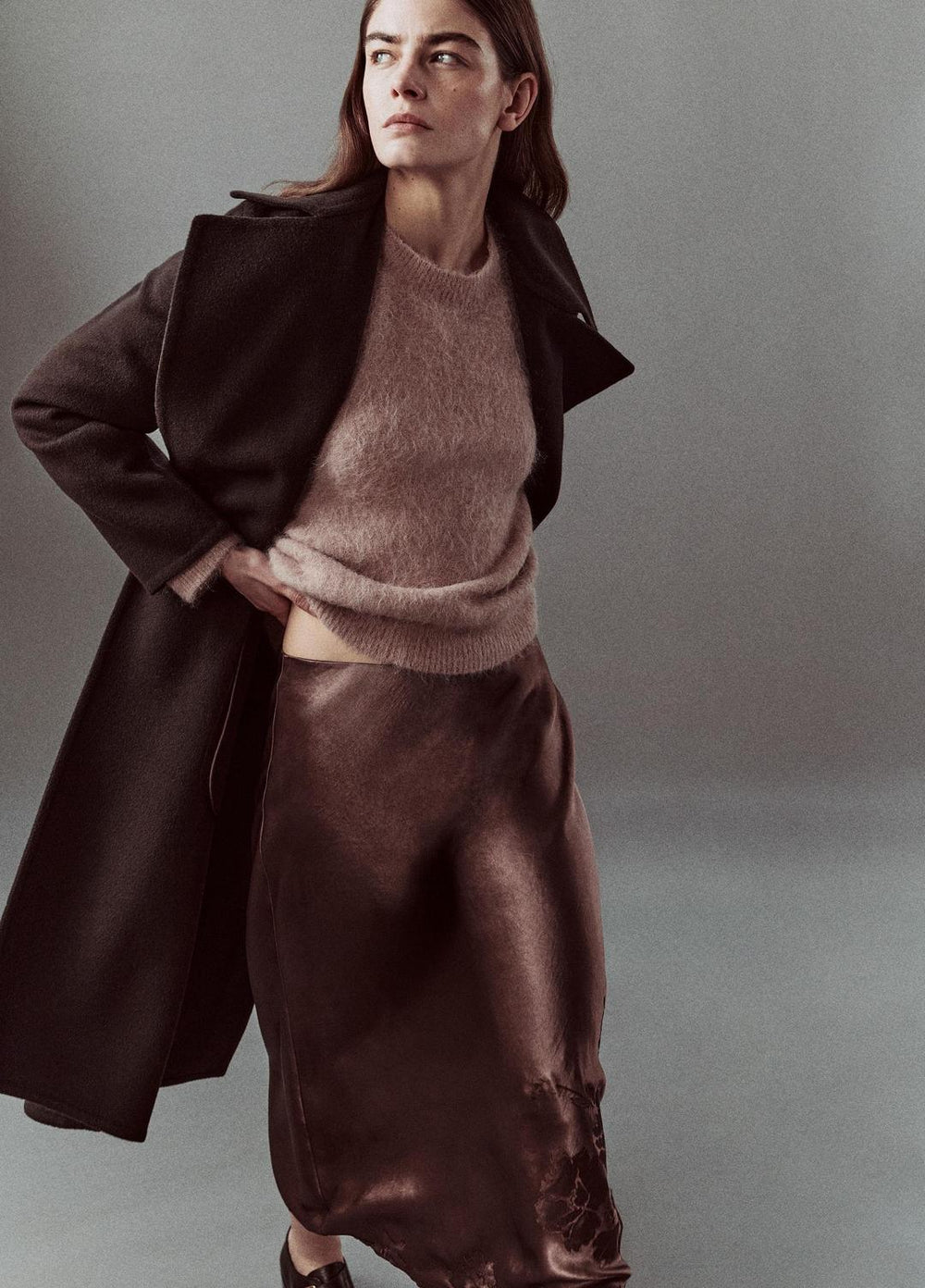 Wool-Blend Double-Breasted Long Coat in Coats - DEEP ESPRESSO