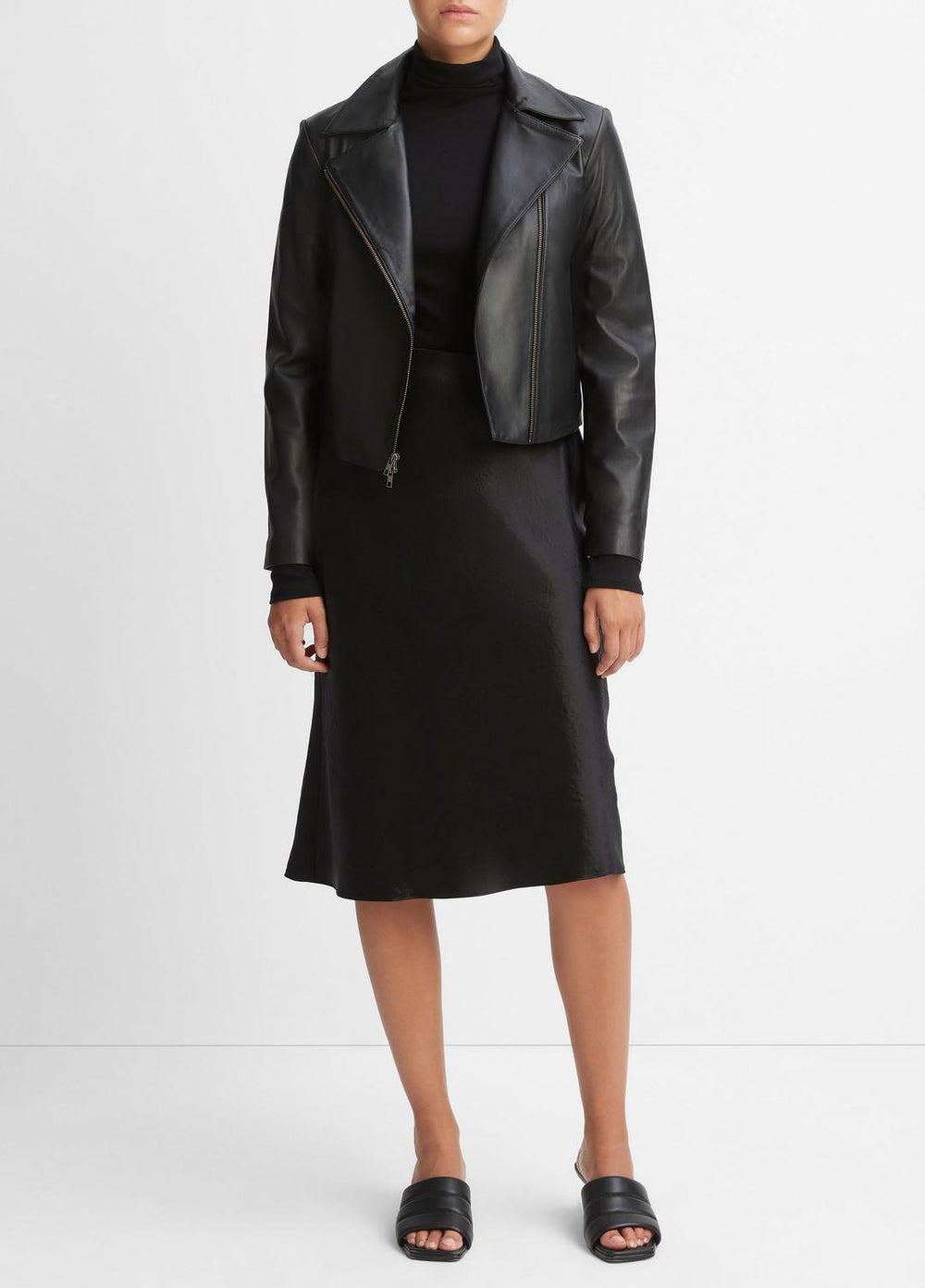 Leather Cross-Front Moto Jacket in Leather Jackets - BLACK