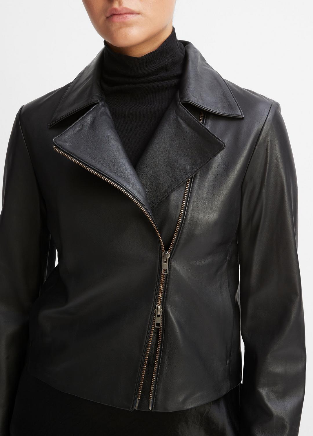 Leather Cross-Front Moto Jacket in Leather Jackets - BLACK