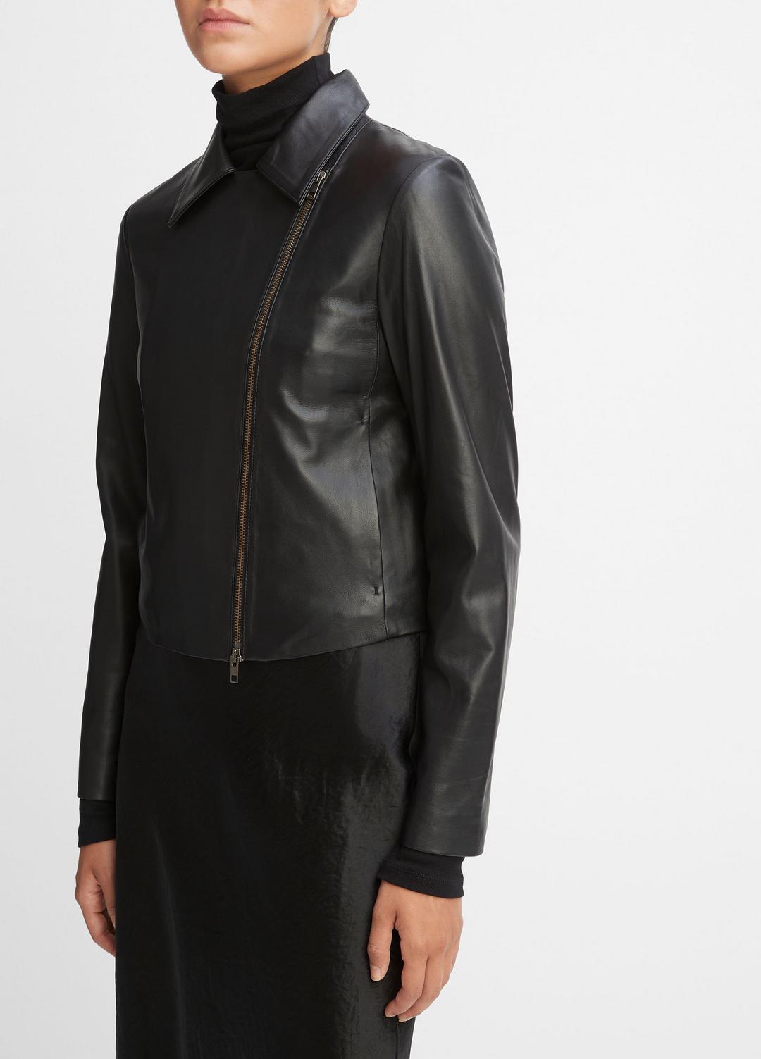 Leather Cross-Front Moto Jacket in Leather Jackets - BLACK