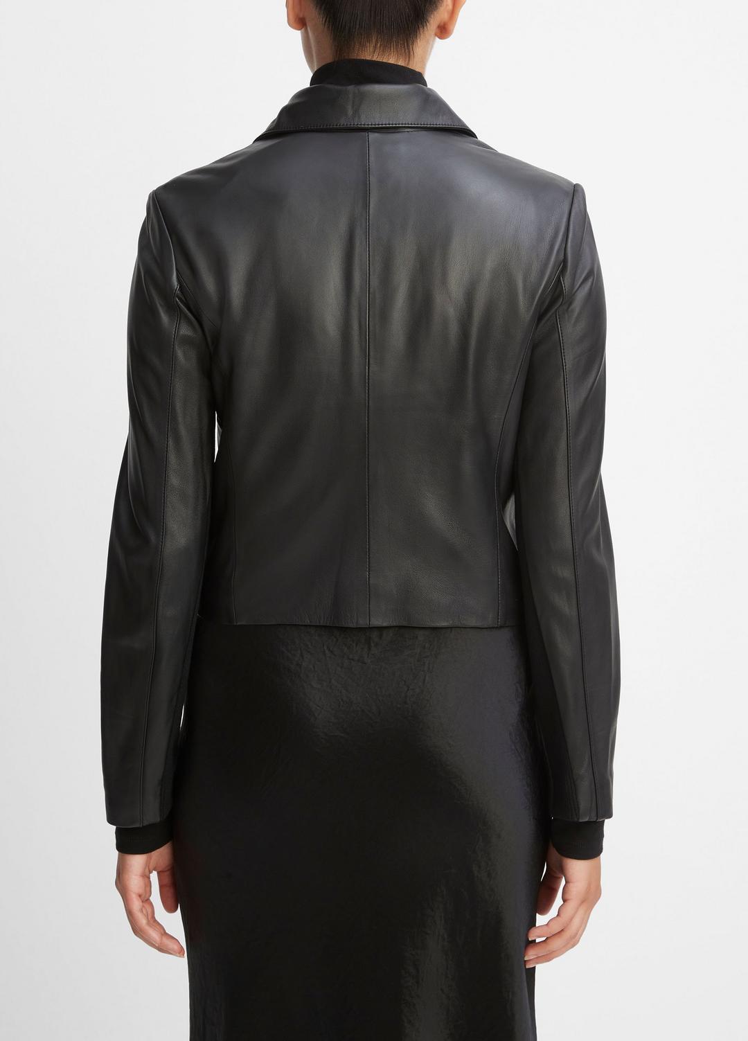 Leather Cross-Front Moto Jacket in Leather Jackets - BLACK