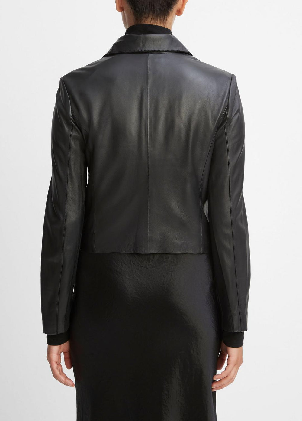 Leather Cross-Front Moto Jacket in Leather Jackets - BLACK