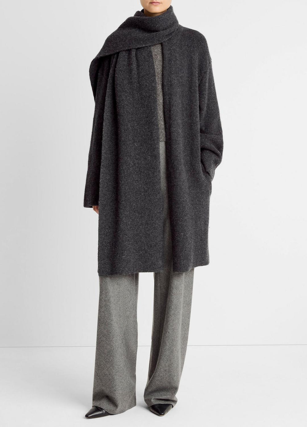 Draped-Scarf Wool-Blend Car Coat in Coats - DARK HEATHER GREY