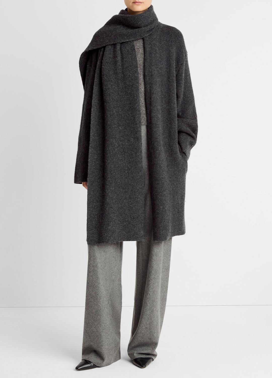 Draped-Scarf Wool-Blend Car Coat in Coats - DARK HEATHER GREY