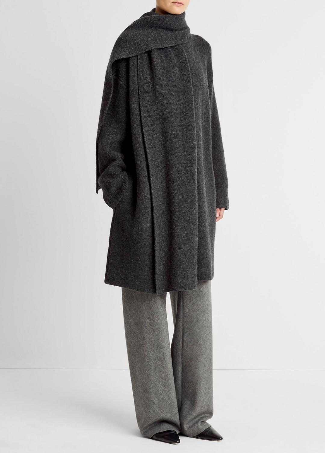 Draped-Scarf Wool-Blend Car Coat in Coats - DARK HEATHER GREY