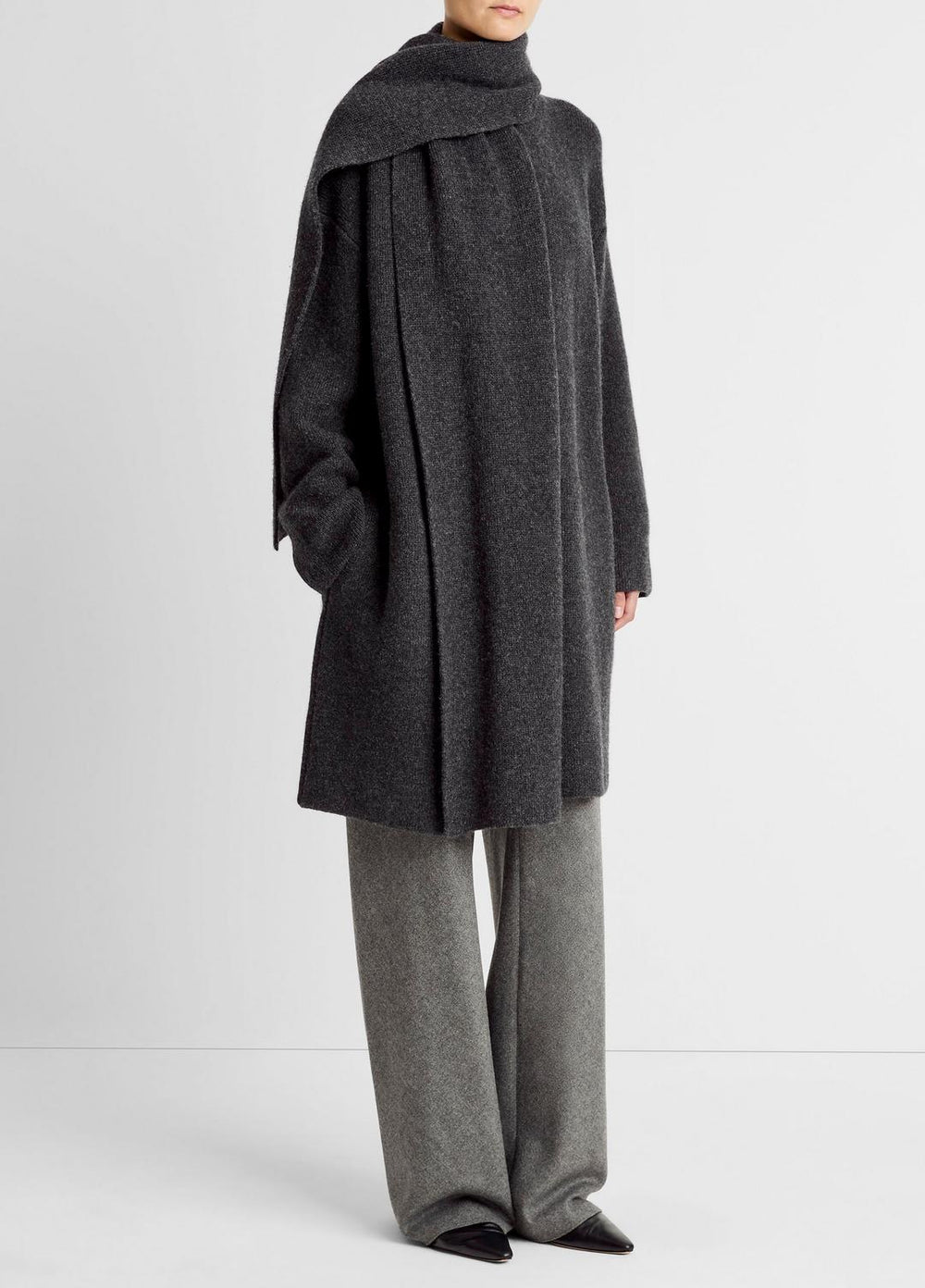 Draped-Scarf Wool-Blend Car Coat in Coats - DARK HEATHER GREY