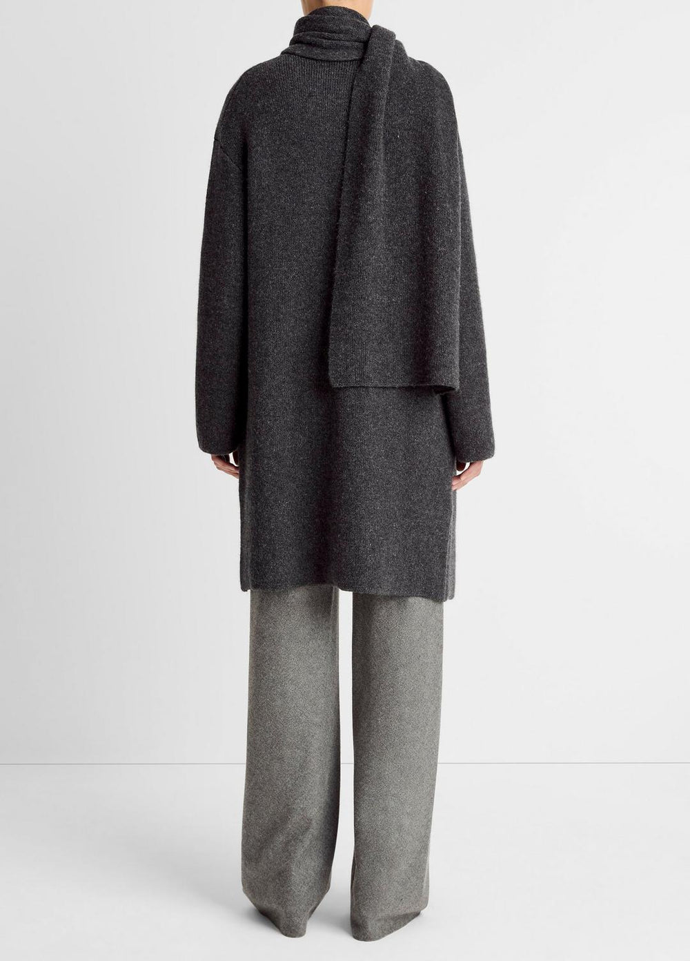 Draped-Scarf Wool-Blend Car Coat in Coats - DARK HEATHER GREY