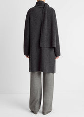 Draped-Scarf Wool-Blend Car Coat in Coats - DARK HEATHER GREY