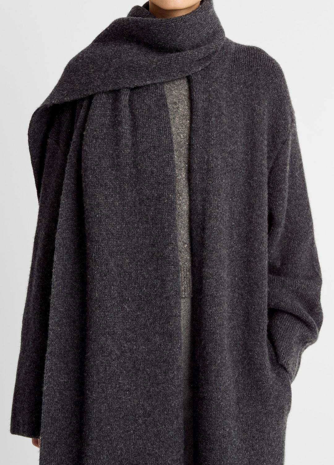 Draped-Scarf Wool-Blend Car Coat in Coats - DARK HEATHER GREY