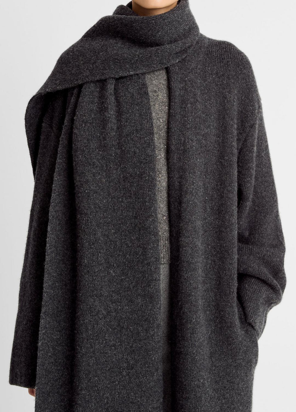 Draped-Scarf Wool-Blend Car Coat in Coats - DARK HEATHER GREY