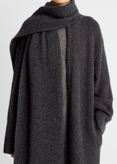Draped-Scarf Wool-Blend Car Coat in Coats - DARK HEATHER GREY