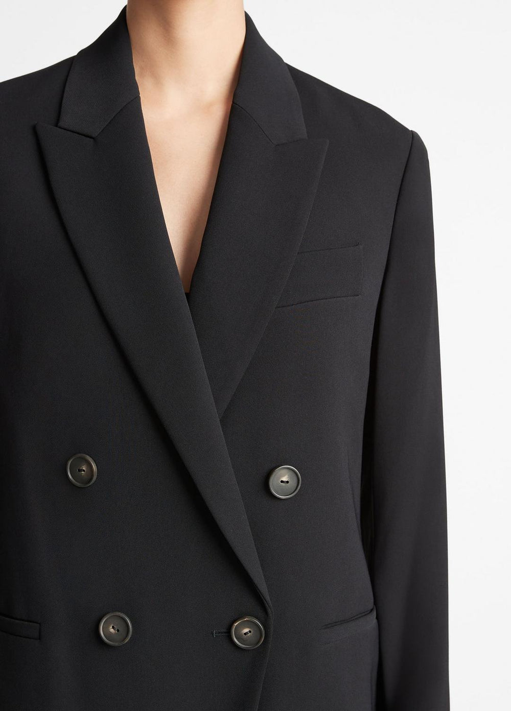 Crepe Double-Breasted Blazer in Blazers - BLACK