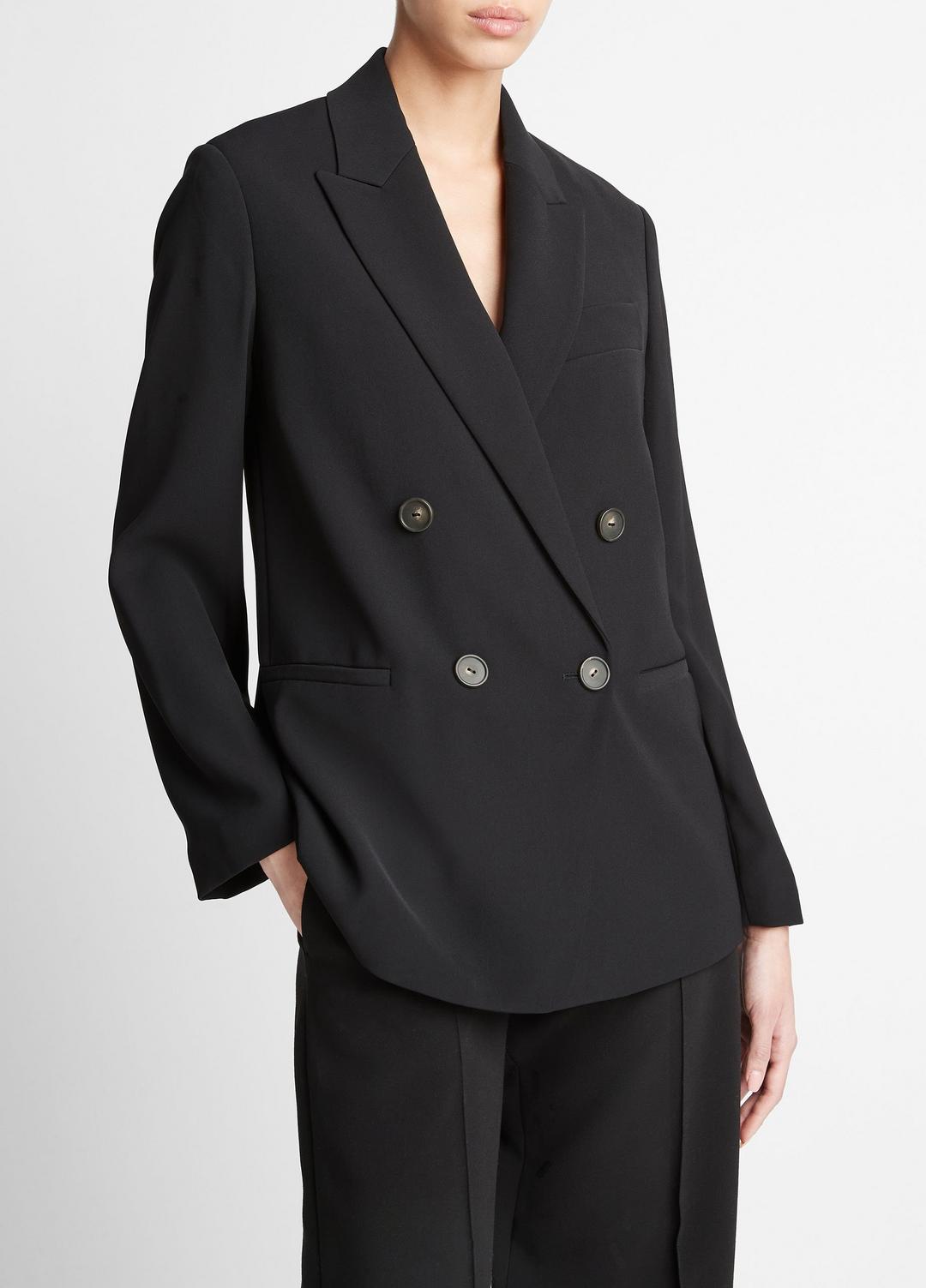 Crepe Double-Breasted Blazer in Blazers - BLACK