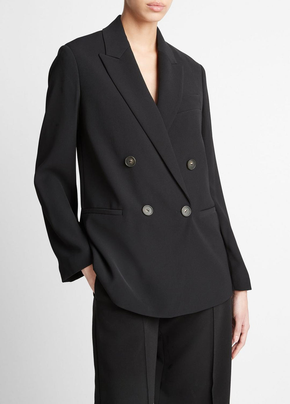 Crepe Double-Breasted Blazer in Blazers - BLACK