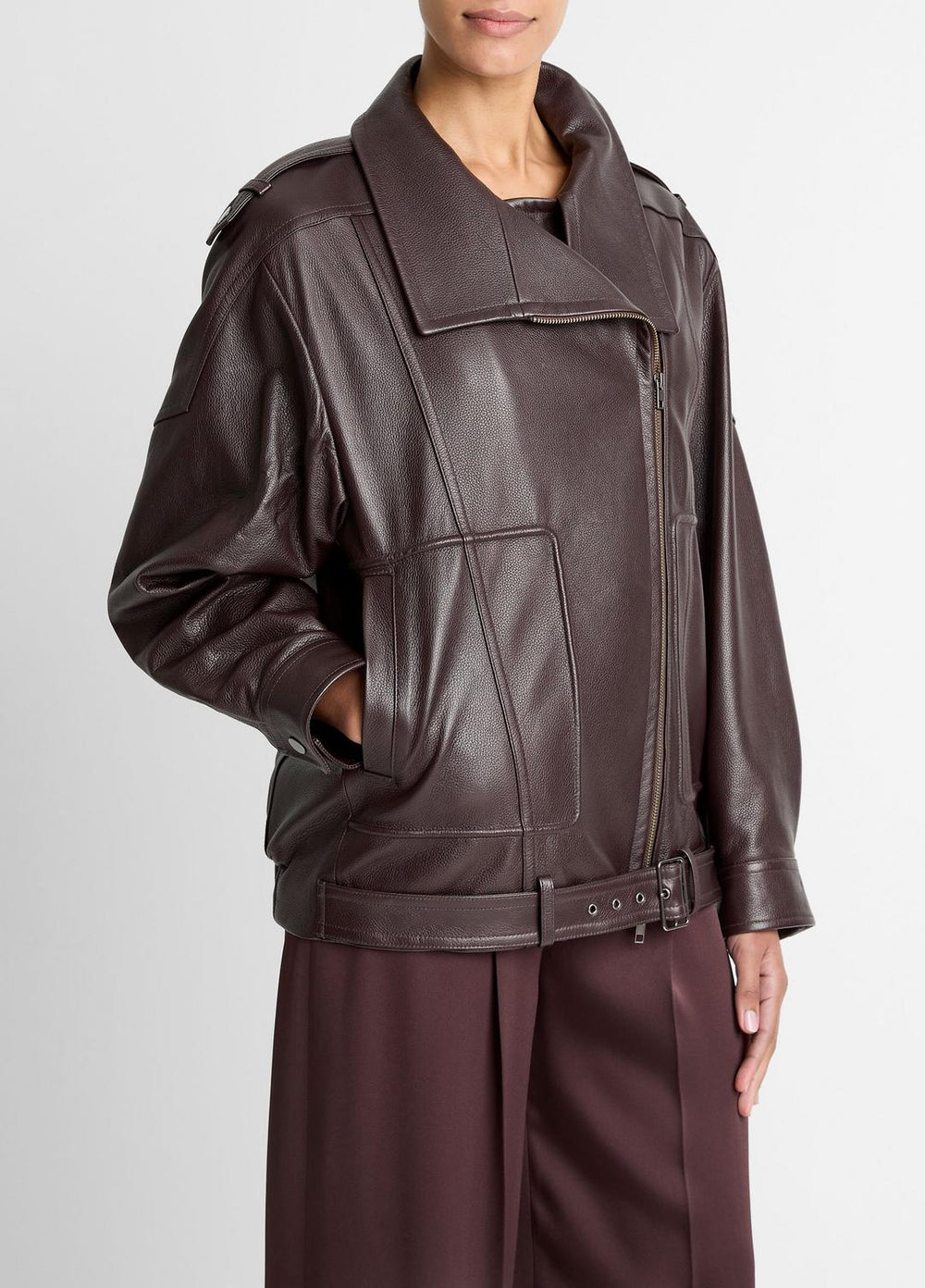 Leather Oversized Biker Jacket in Jackets - DARK FIG
