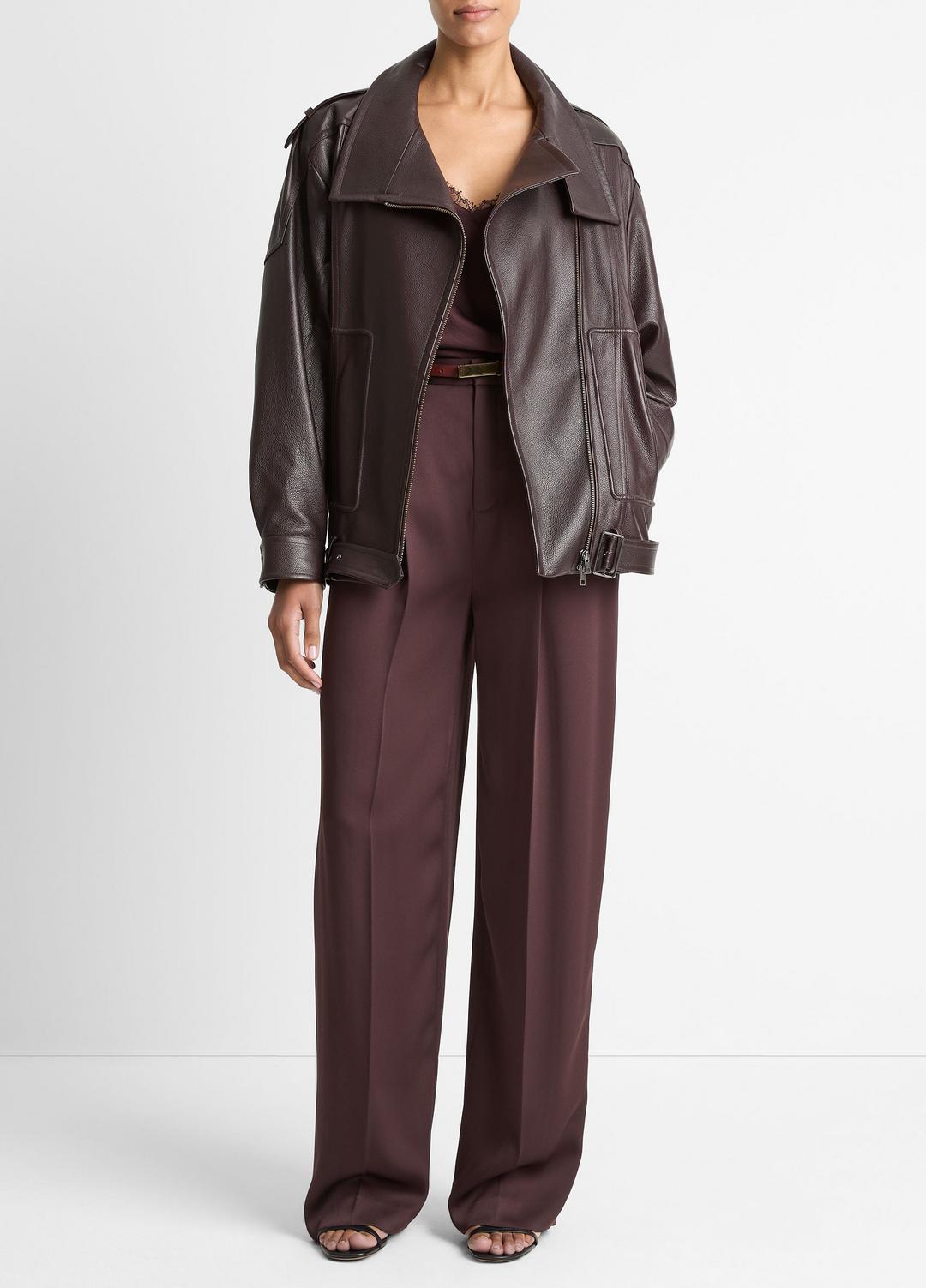 Leather Oversized Biker Jacket in Jackets - DARK FIG