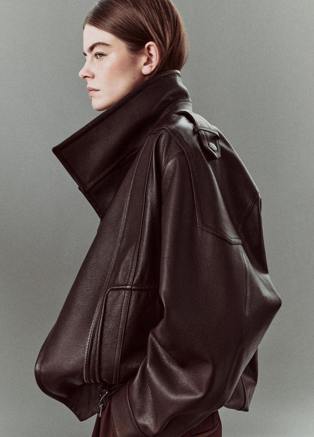 Leather Oversized Biker Jacket in Jackets - DARK FIG