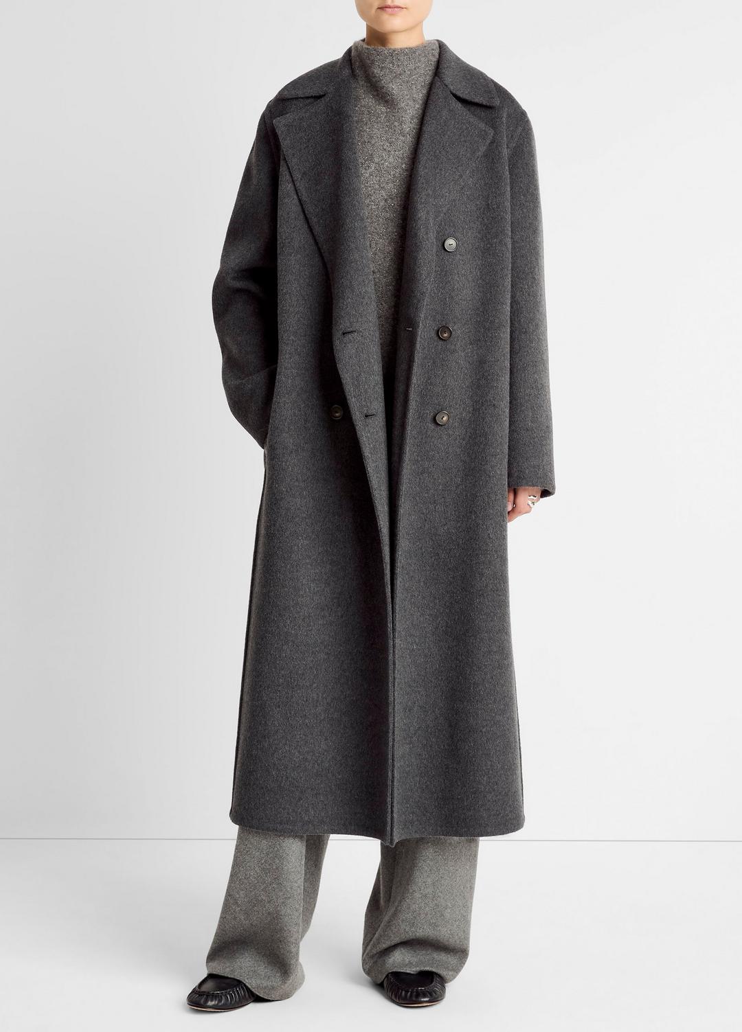 Wool-Blend Double-Breasted Long Coat in Coats - CHARCOAL