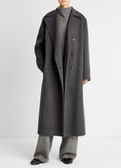 Wool-Blend Double-Breasted Long Coat in Coats - CHARCOAL