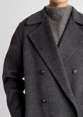 Wool-Blend Double-Breasted Long Coat in Coats - CHARCOAL