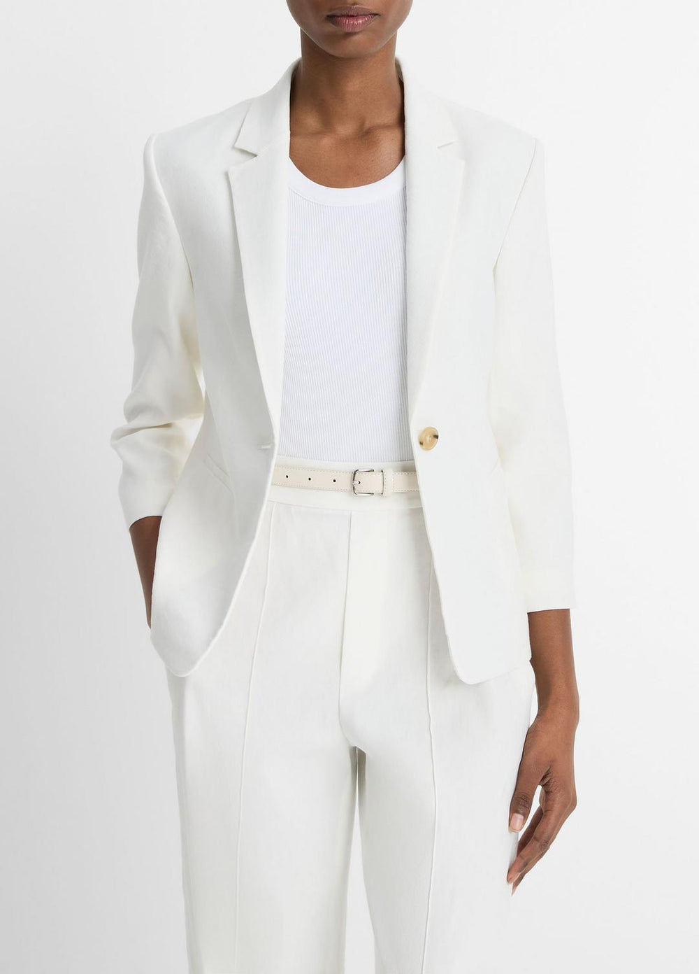 Linen-Blend Shrunken Blazer in Blazers - OFF WHITE