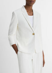 Linen-Blend Shrunken Blazer in Blazers - OFF WHITE